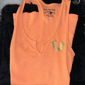 Orange and gold true religion tank top